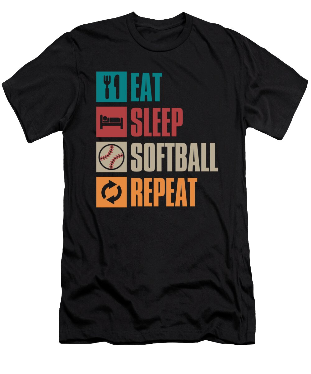 Softball Retro Batter Pitcher Eat Sleep Softball Repeat Crazy Squirrel T-Shirt