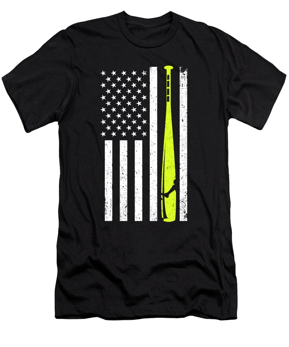 Softball US Flag Baseball America Bat Pitcher Gift Thomas Larch T-Shirt