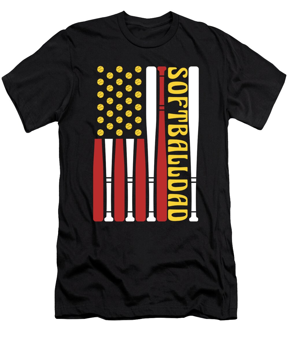 Softball US Flag Pitcher Batter Catcher Softball Dad Crazy Squirrel T-Shirt