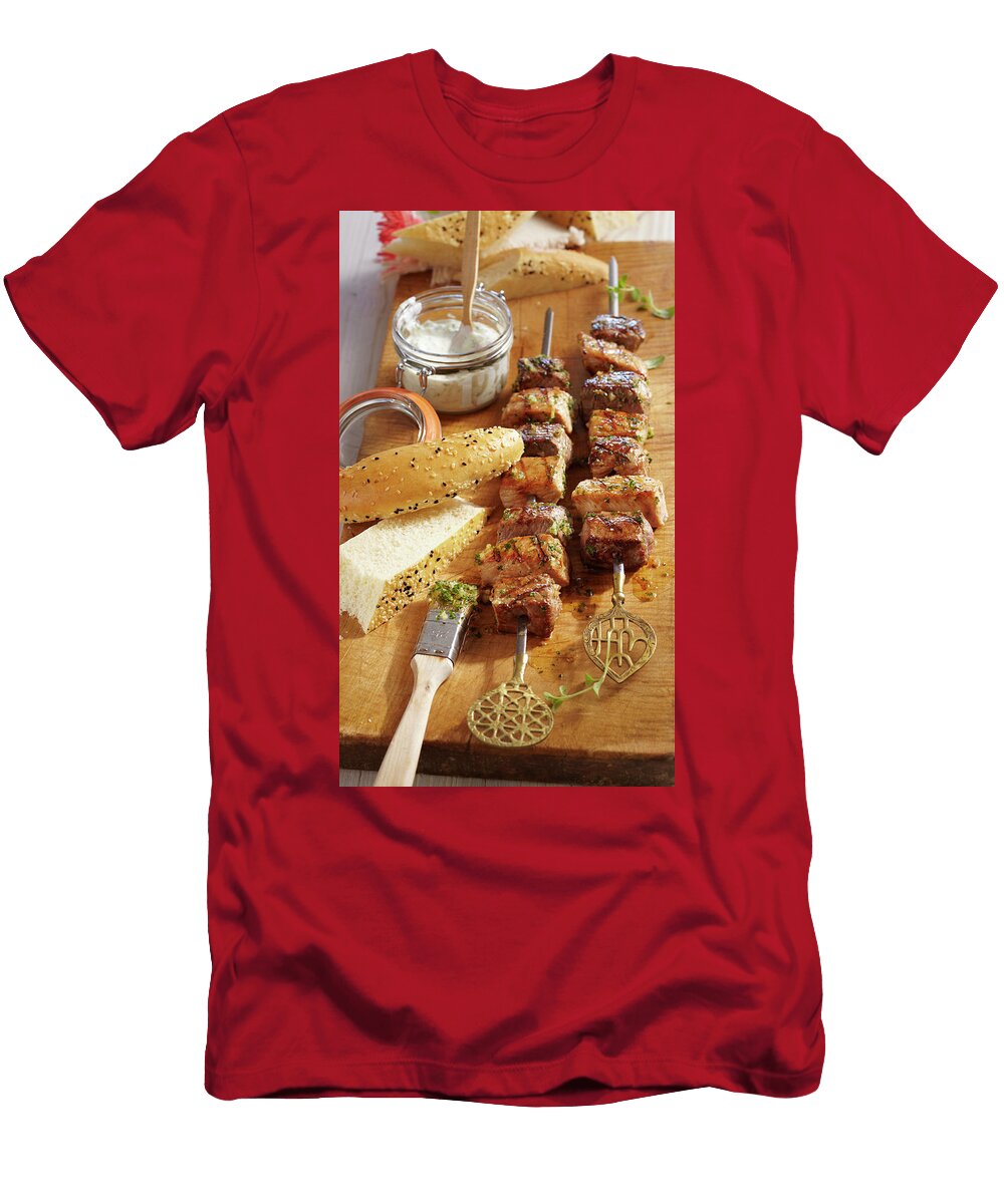 Souvlaki Grilled Marinated Meat Skewers with Cretan Tzatziki Teubner Foodfoto T-Shirt