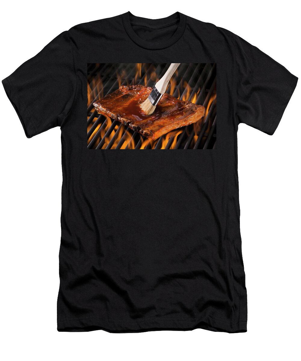 Spare Ribs Being Brushed with Marinade on a Hot Grill Brian Enright T-Shirt