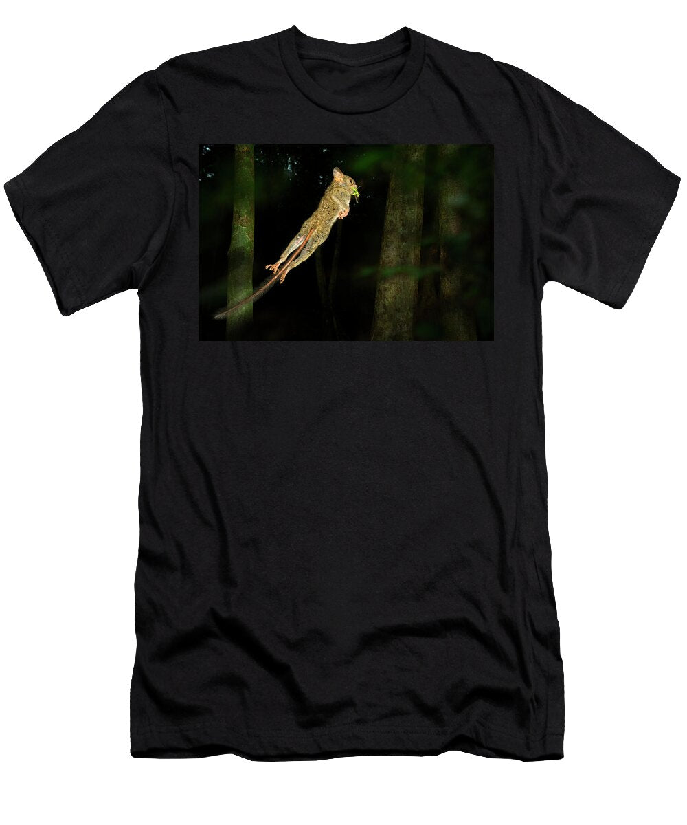 Spectral Tarsier Leaping Through Forest with Bush Cricket Nick Garbutt Natureplcom T-Shirt