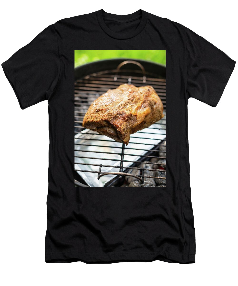 Spiced Pork Collar on a Bbq for Making Pulled Pork Sebastian Schollmeyer T-Shirt