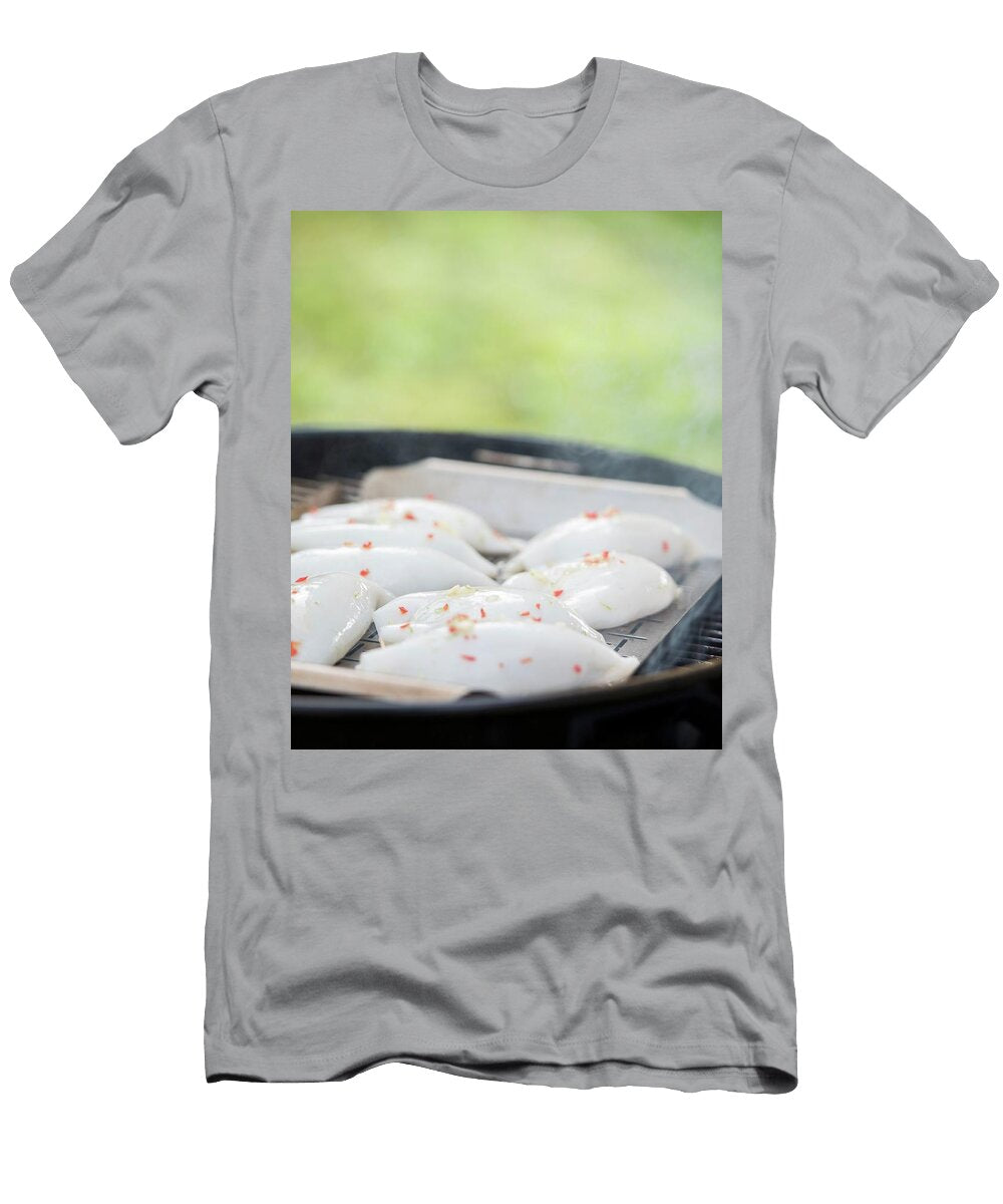 Squid Filled with Prawns and Rice on a Barbecue Jo Kirchherr T-Shirt