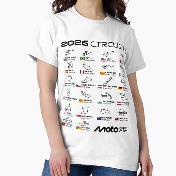 T-Shirt Circuits de la Saison MotoGP 2026 – Calendrier Complet des Circuits Design Classique
