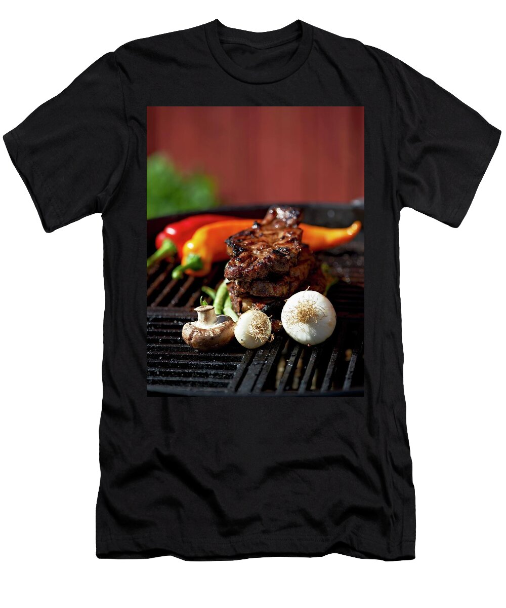 Steak and Vegetables on a Barbecue Hannah Kompanik T-Shirt