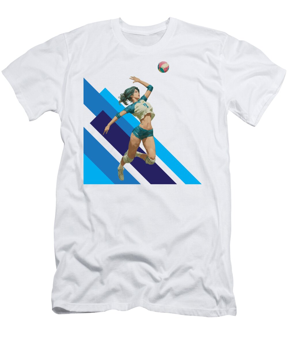 Strong Female Volleyball Player Jumping to Spike Dream Stuff T-Shirt