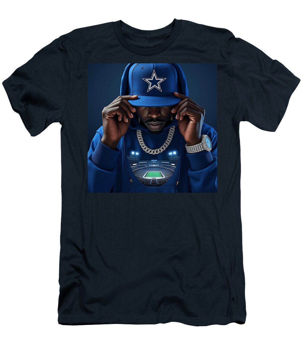 Stylish Man in Dallas Cowboyswith Star Cap Kevin Walker and Pixel Reverie T-Shirt
