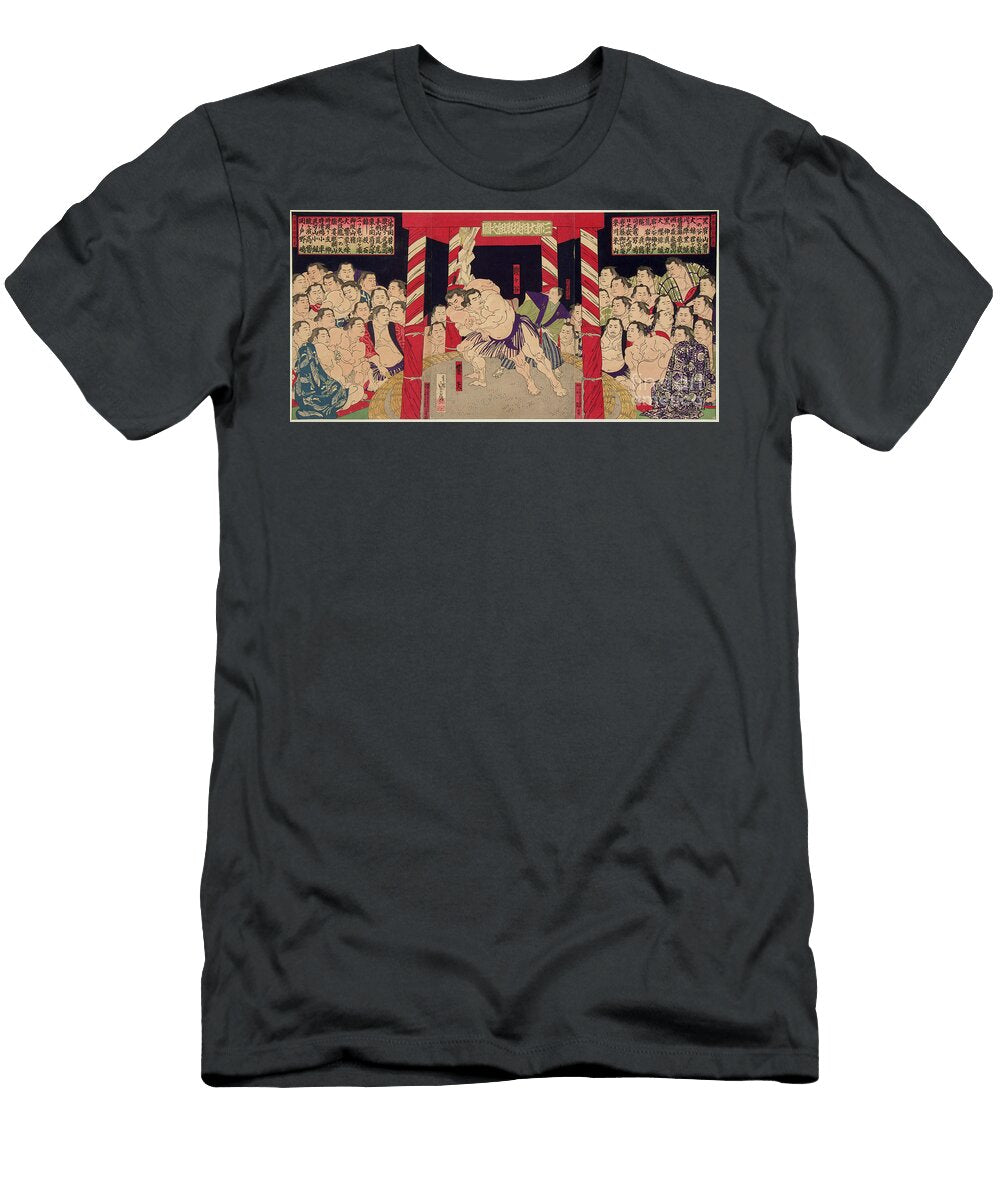 Sumo Fight Between Umegatani Totaro I 1845 1928 and Haibirya C 1860s Japanese School T-Shirt