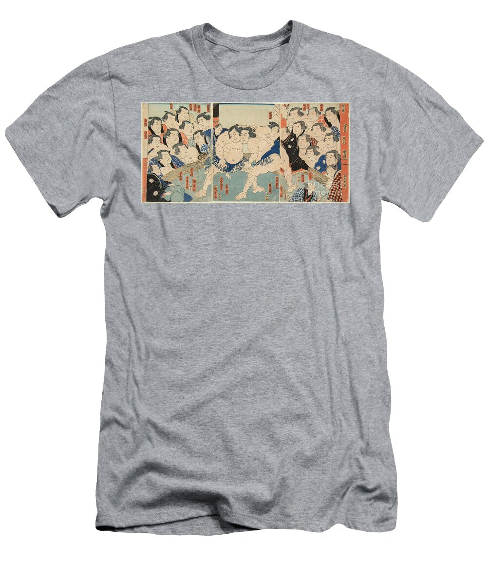 Sumo Fight Between Wahigayama and Jimmaru Kunisada Print Toyokuni Iii 1861 Utagawa Kunisada T-Shirt