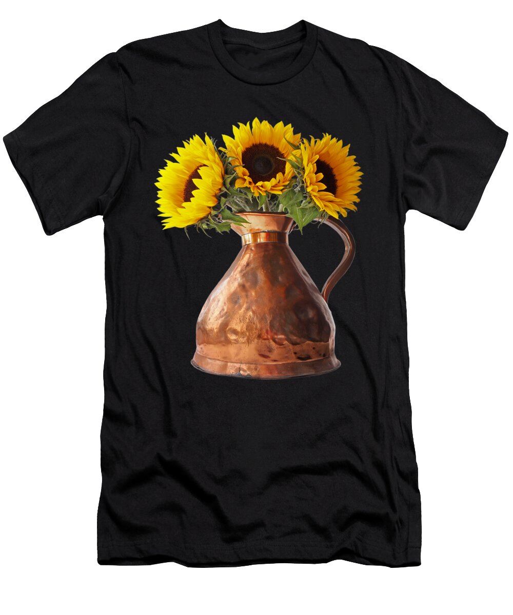 Sunflowers in Copper Pitcher on Black Gill Billington T-Shirt