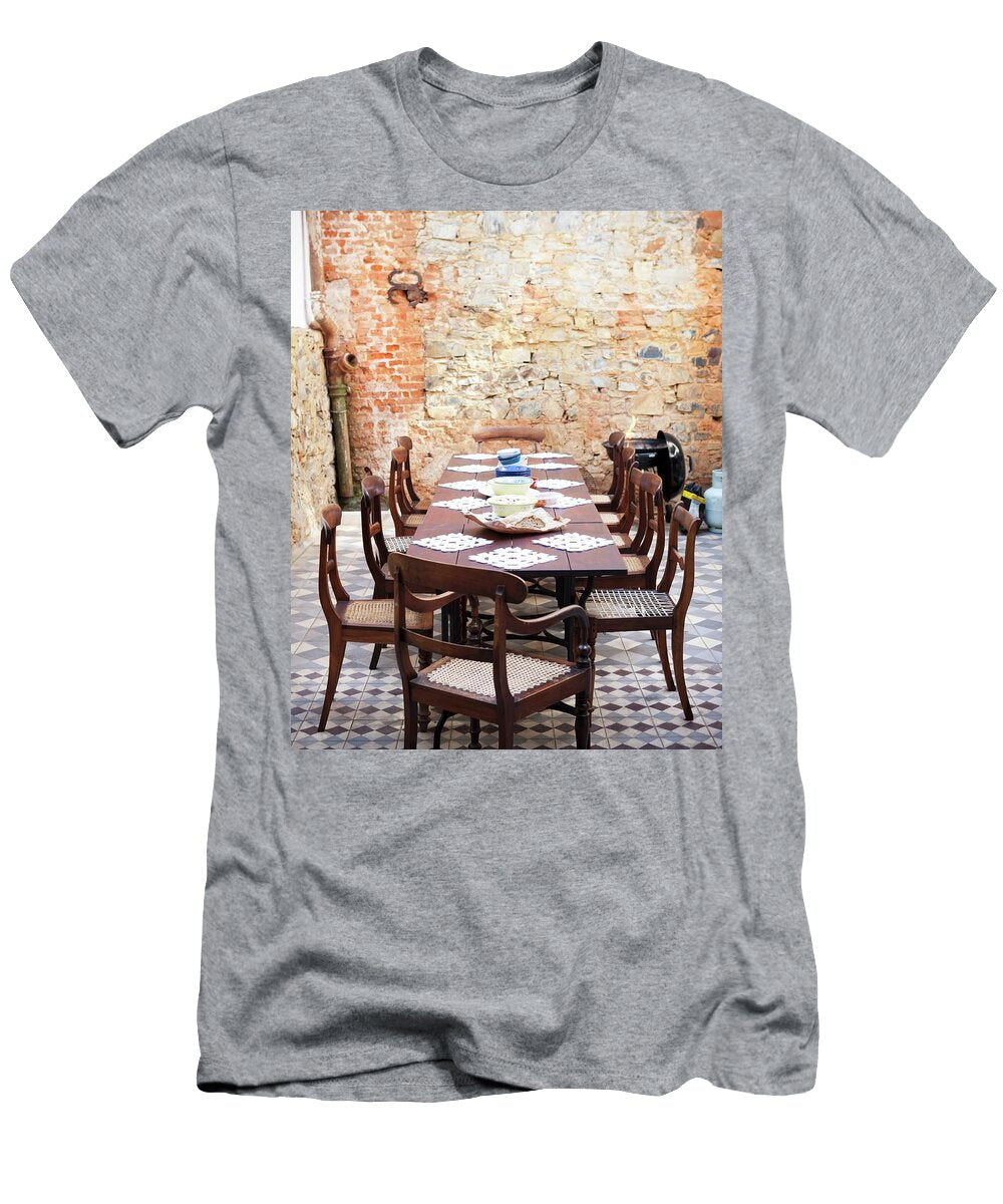 Table Set for Barbecue in Courtyard Great Stock T-Shirt