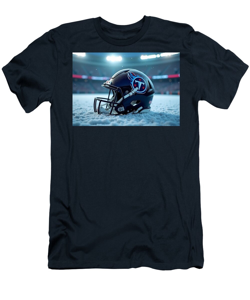 Tennessee Titans Helmet on Snowy Field Kevin Walker and Pixel Reverie T-Shirt