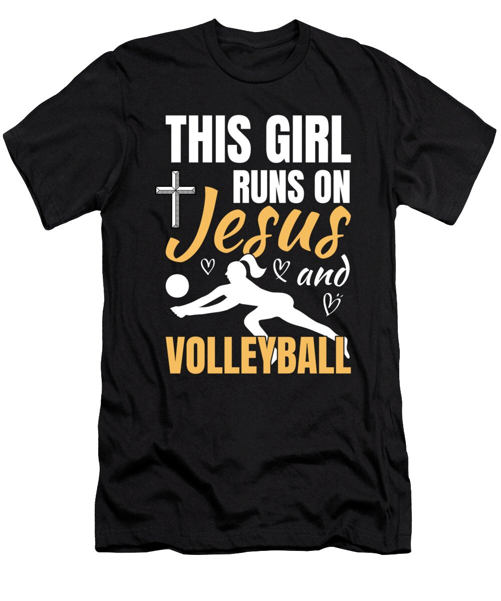 This Girl Runs on Jesus and Volleyball Me T-Shirt
