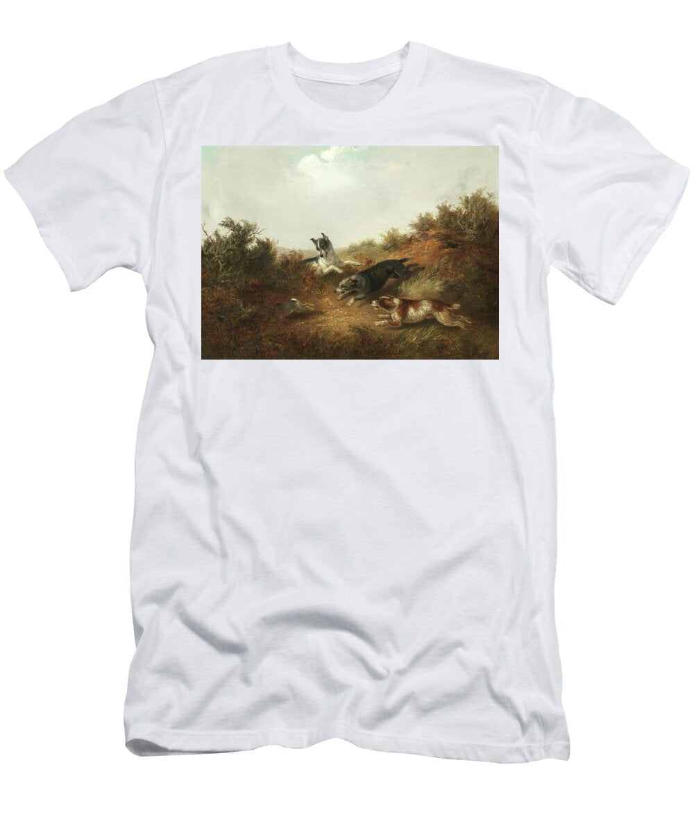 Three Dogs Chasing a Rabbit Down a Hole Thomas Smythe T-Shirt