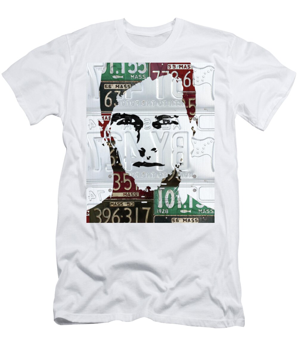 Tom Brady New England Patriots Massachusetts Recycled Vintage License Plate Portrait Original Design Turnpike T-Shirt