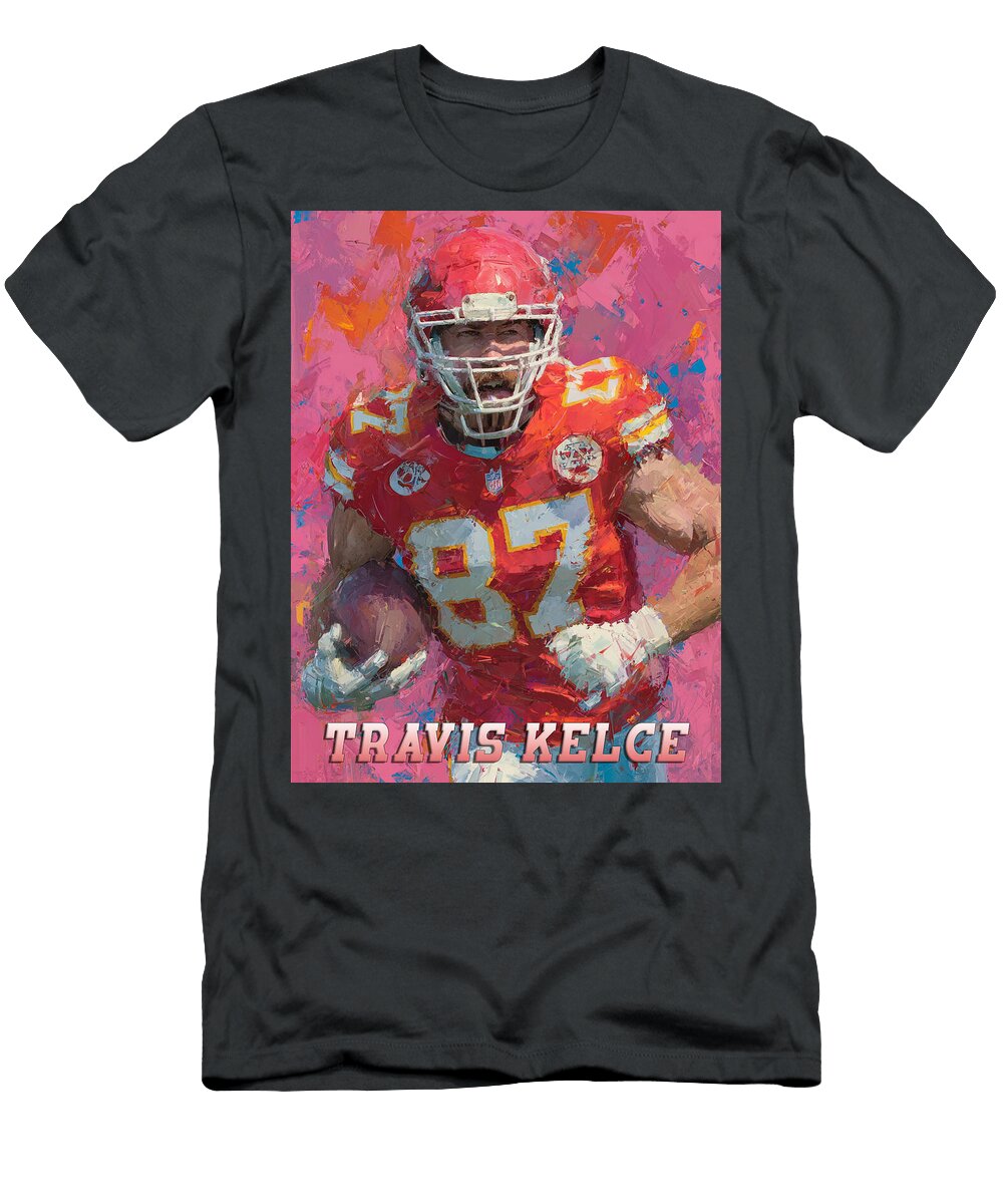 Travis Kelce in Action Kevin Walker and Pixel Reverie T-Shirt