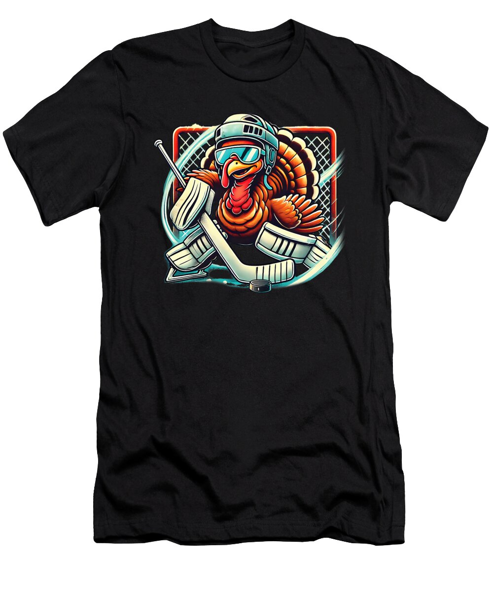 Turkey Playing Ice Hockey Goalie Thanksgiving Studi Alex T-Shirt