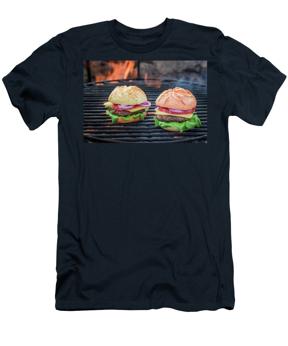 Two Homemade Hamburgers on a Barbecue with Fire Shaiith T-Shirt