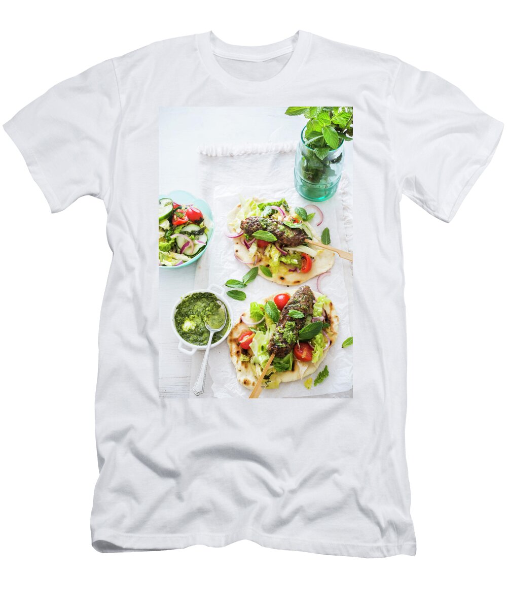 Two Pita Breads with Kofta Mint Sauce and Fresh Salad Maricruz Avalos Flores T-Shirt