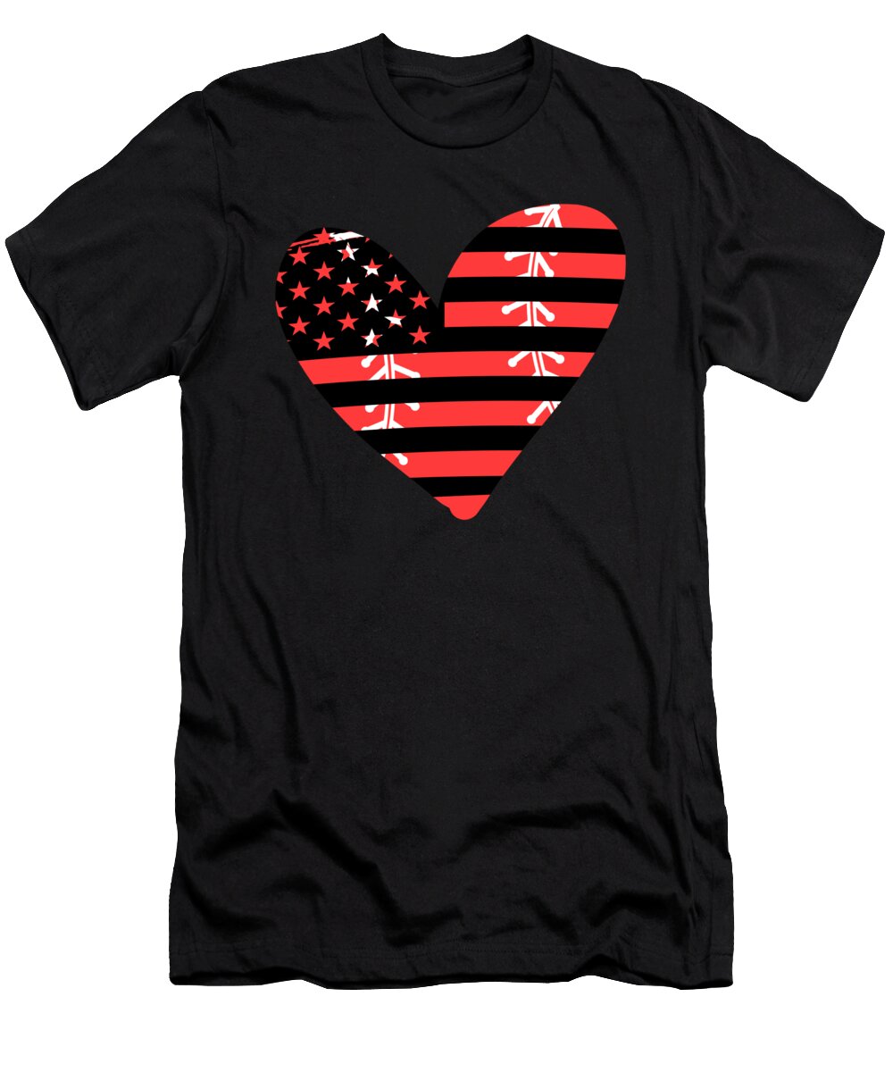 US Flag Heart Baseball Softball Ball Bat Pitcher Gift Thomas Larch T-Shirt