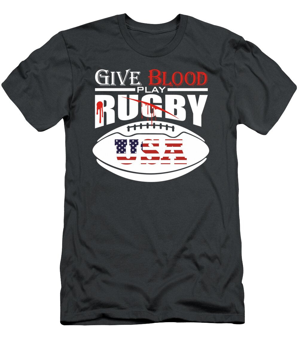 USA Rugby Flag Outfit for Men Women Give Blood Play Rugby Matt Freyja T-Shirt