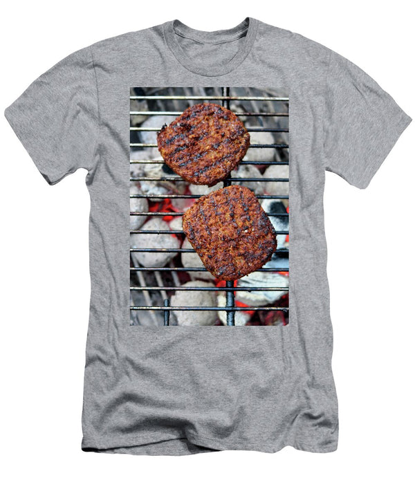 Vegan Burger Patties Over a Charcoal Grill Top View Petr Gross T-Shirt
