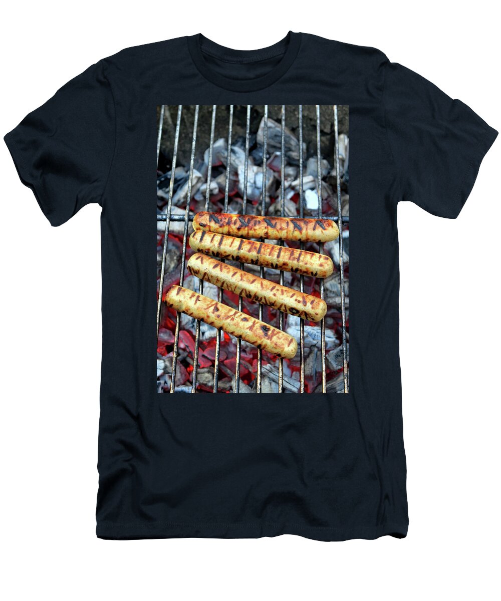 Vegan Curry Sausages on a Barbecue Petr Gross T-Shirt
