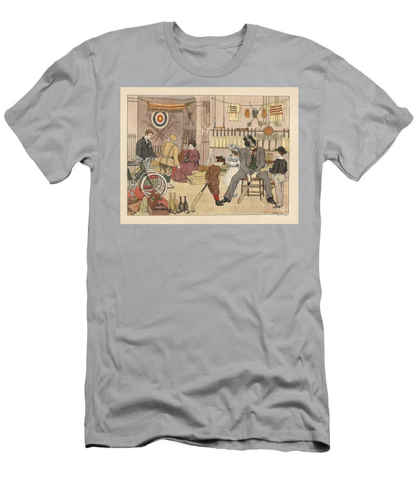 Victorian Father and Children Buying Cricket Bats At the Athletic Outfitters and Sports Shop Golfer in Plus Fours with a Store Clerk Francis Donkin Bedford T-Shirt
