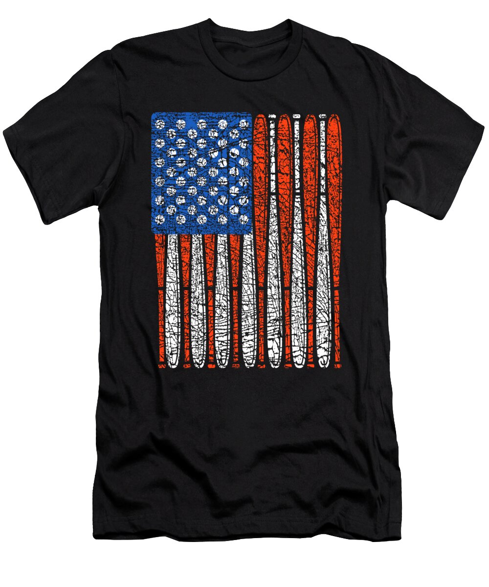 Vintage Baseball Bat American US Flag Gift Basquiaty Store T-Shirt