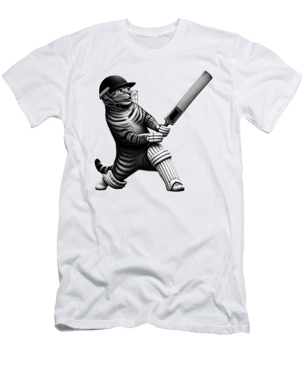 Vintage Cat Playing Cricket Kitten Lover Cricket Player Job T-Shirt