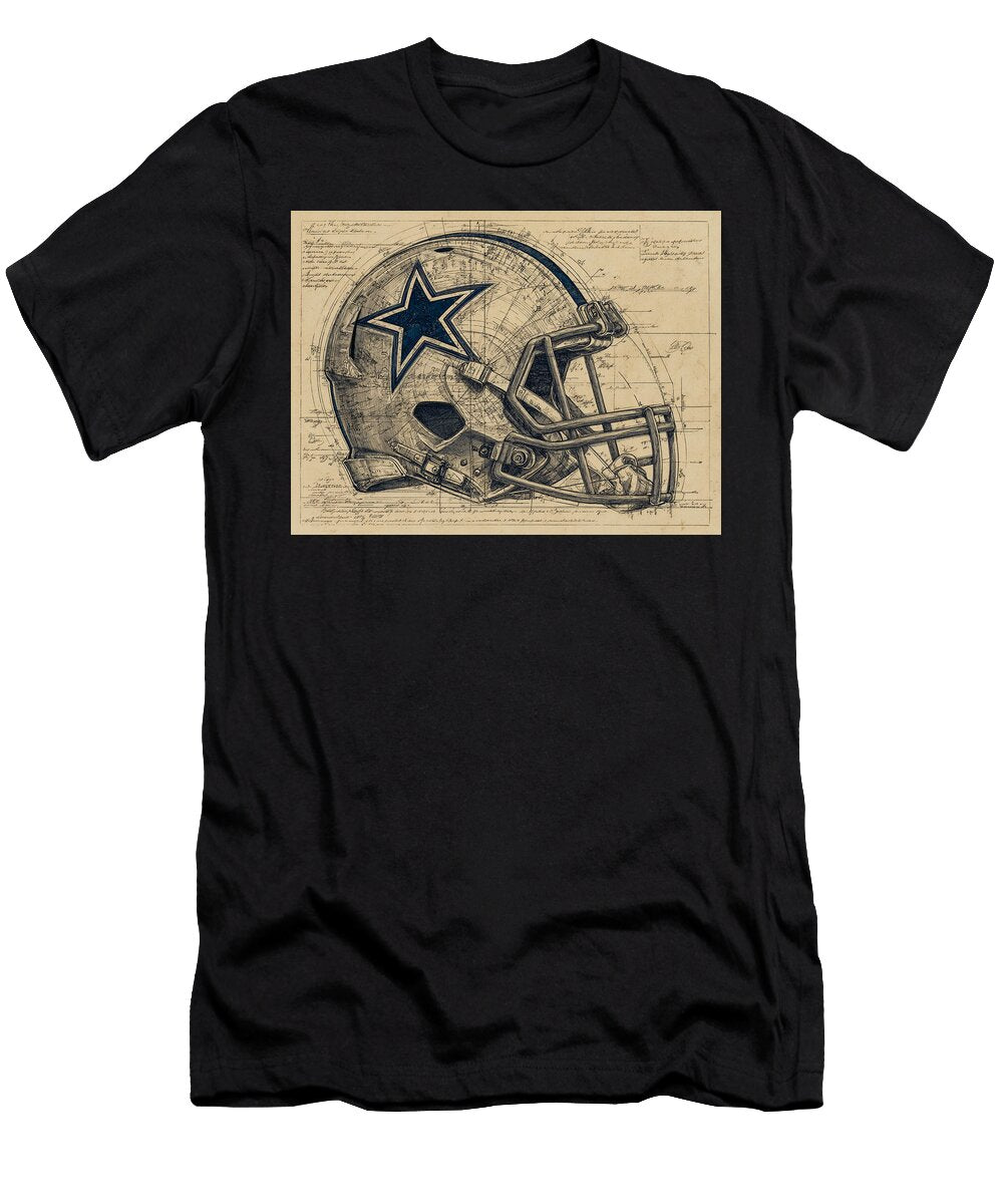 Vintage Football Dallas Helmet Blueprint Kevin Walker and Pixel Reverie T-Shirt