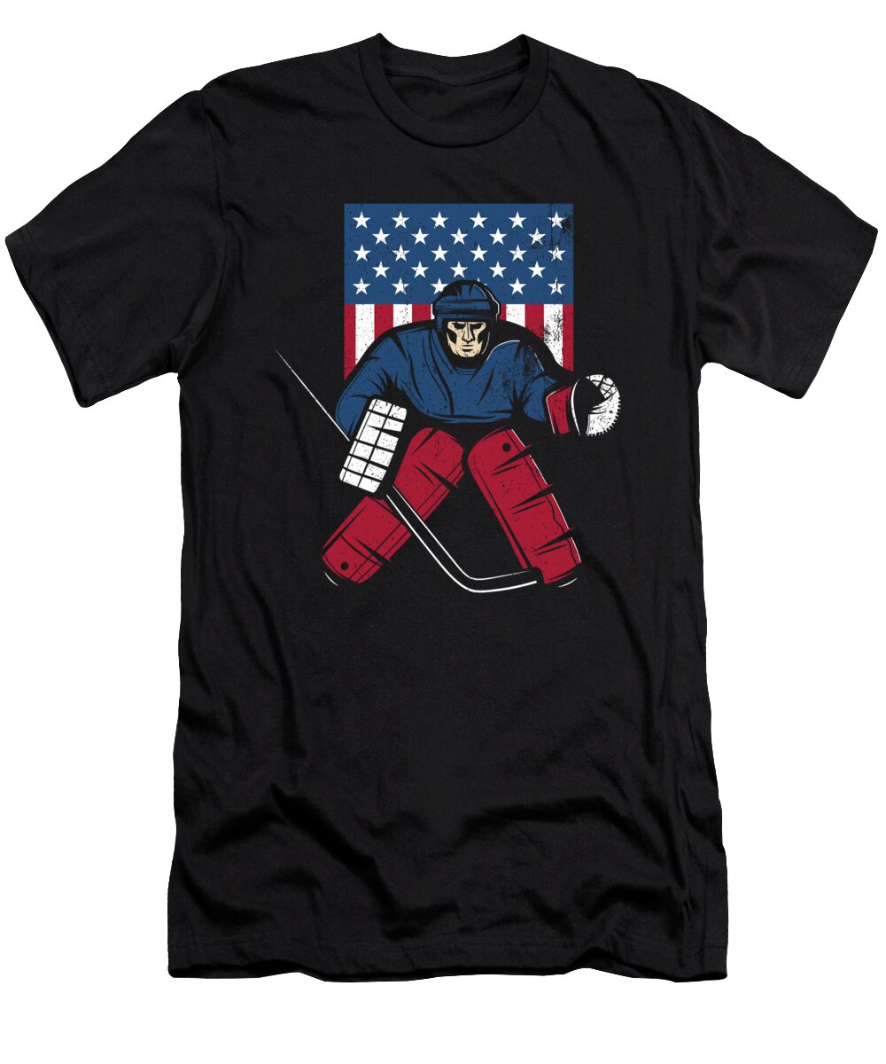 Vintage Ice Hockey Goalie Gift for Goalie USA Flag Maximus Designs T-Shirt