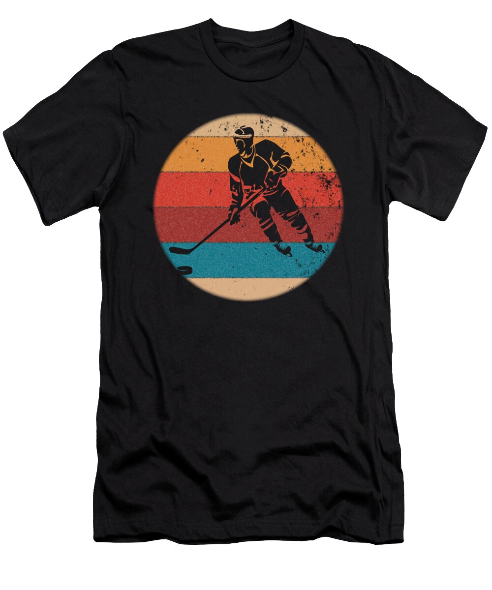 Vintage Retro Ice Hockey Player Silhouette Sun Gift Art Grabitees T-Shirt