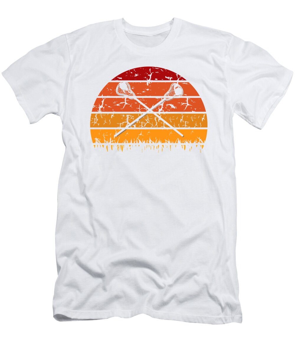 Vintage Retro Lacrosse Player Silhouette Sun Gift Lacrosse Player Gift Idea Kanig Designs T-Shirt
