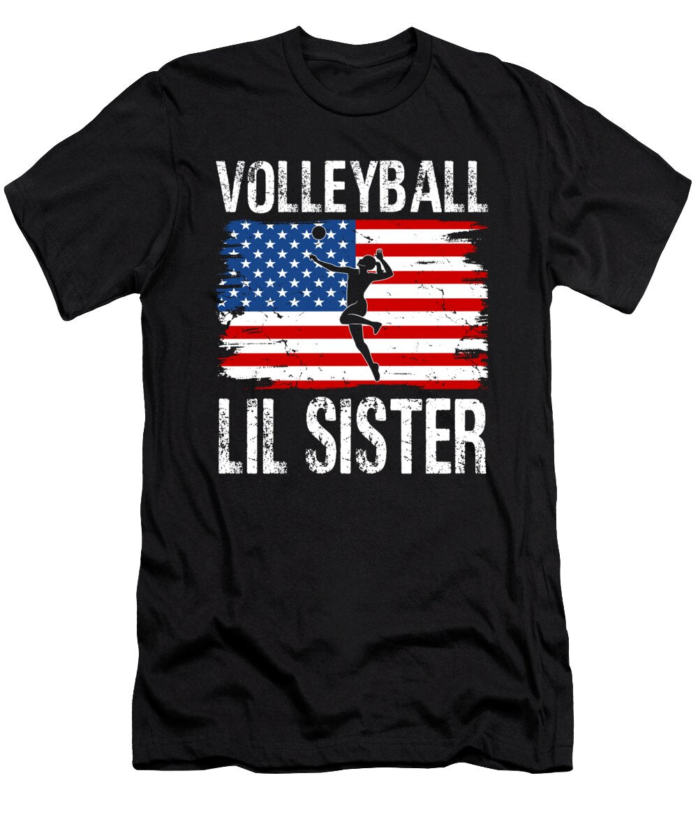 Volleyball Lil Sister American Flag Dhbubble T-Shirt