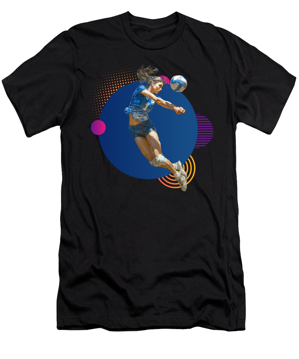 Volleyball Player Bump Action Dynamic Bump on Geometric Background Dream Stuff T-Shirt