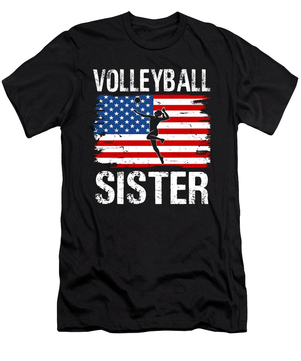 Volleyball Sister American Flag Dhbubble T-Shirt