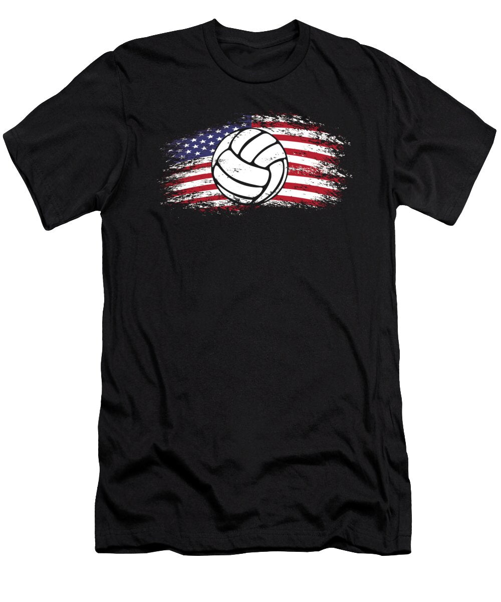 Volleyball Team Ball Game Spiking Action Sports Gift Volleyball USA America Flag Thomas Larch T-Shirt