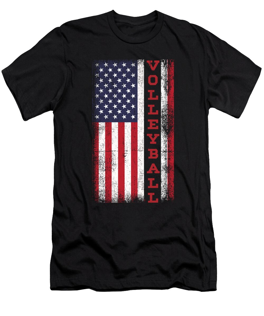 Volleyball Team Ball Game Spiking Action Sports Gift Volleyball USA Flag Thomas Larch T-Shirt