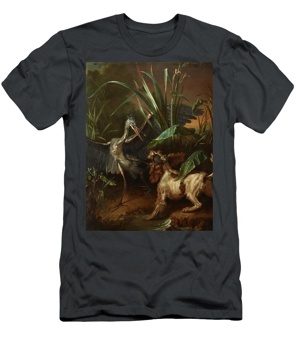 Water Spaniel Confronting a Heron Jean Baptiste Oudry T-Shirt