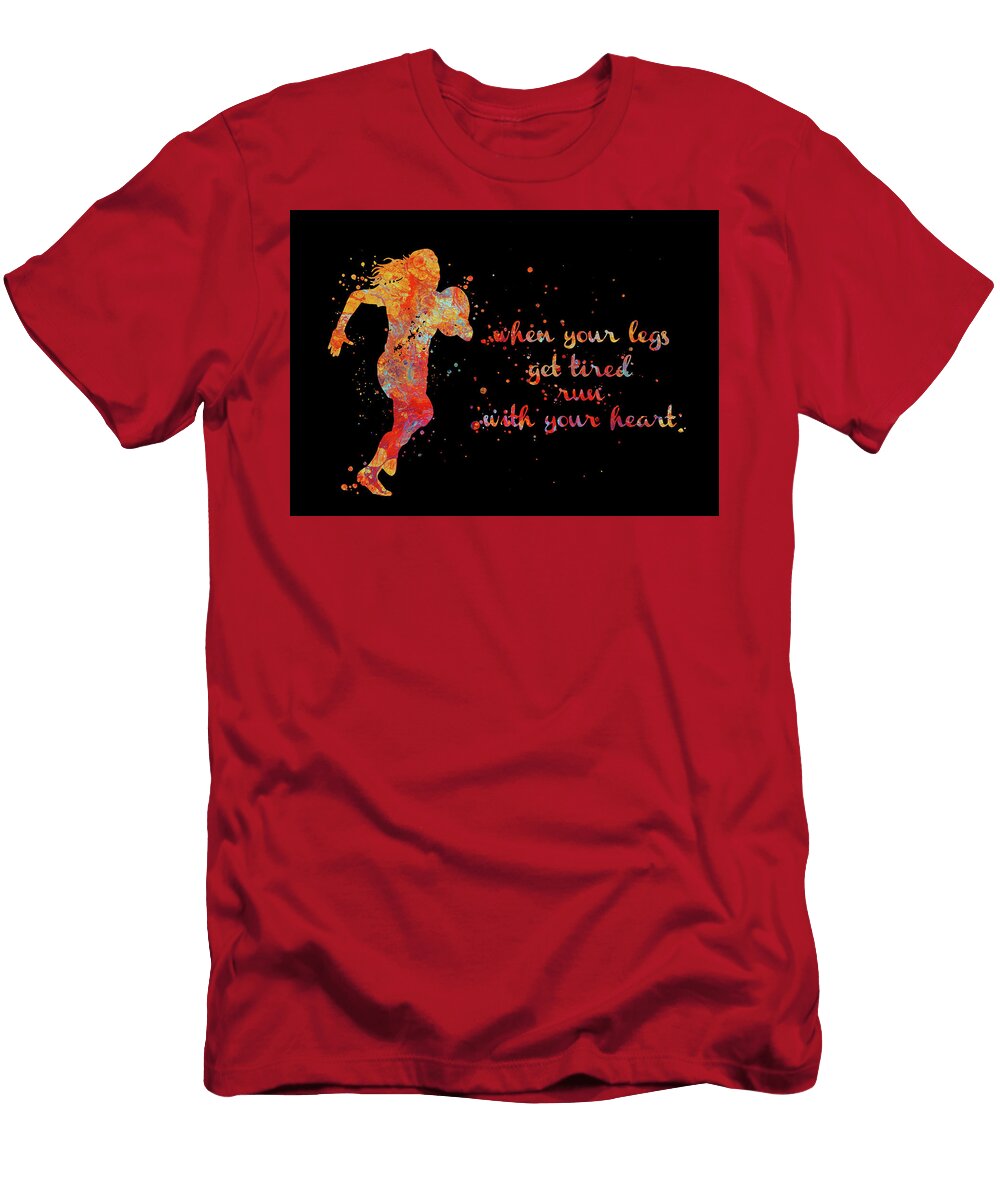 Watercolor Rugby Player Girl Watercolor Print Female Woman Girls Rugby Player When Your Legs Get Tir Leith Huber T-Shirt