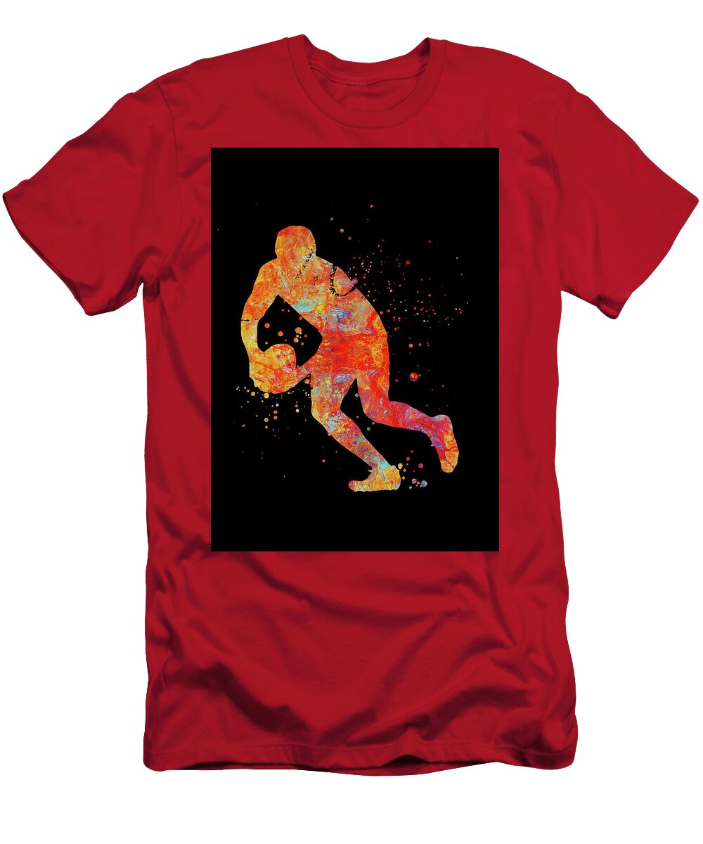 Watercolor Rugby Player Watercolor Print Rugby Player Man Boy Nursery Dorm Room Ball Poster Wall Art Leith Huber T-Shirt