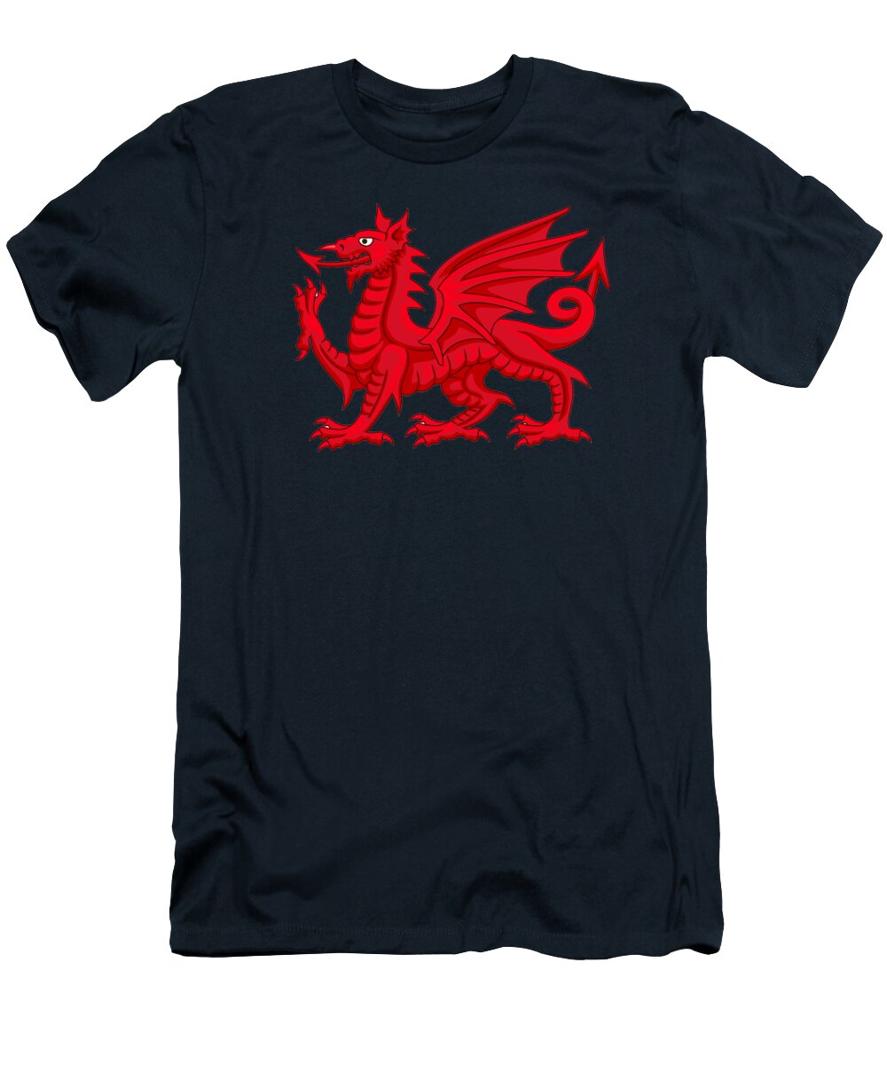 Welsh Dragon Y Ddraig Goch Red Dragon on White Tom Hill T-Shirt