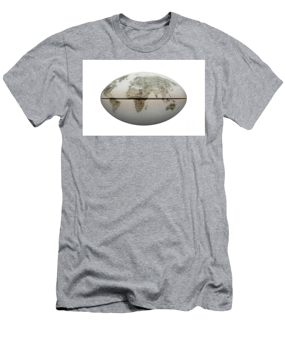 White Rugby Ball and World Map Allan Swart T-Shirt