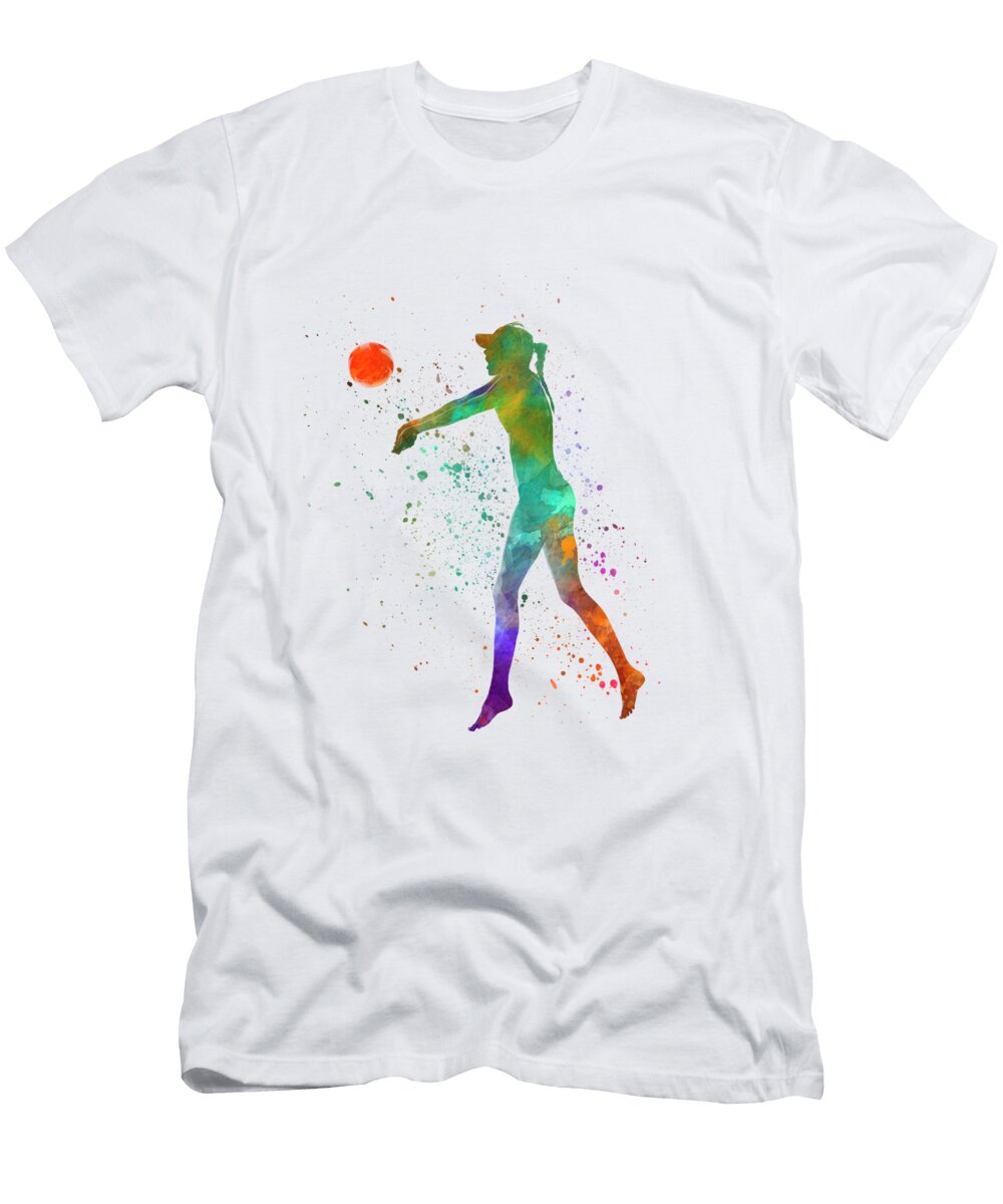 Woman Beach Volley Ball Player 02 in Watercolor Cristina Romero T-Shirt