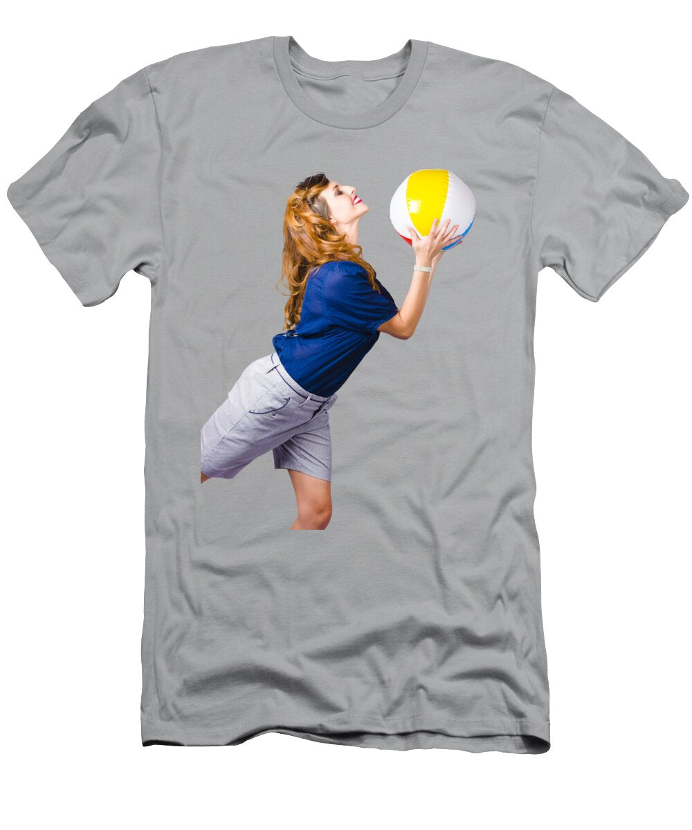 Woman Throwing Beach Ball on White Background Jorgo Photography T-Shirt