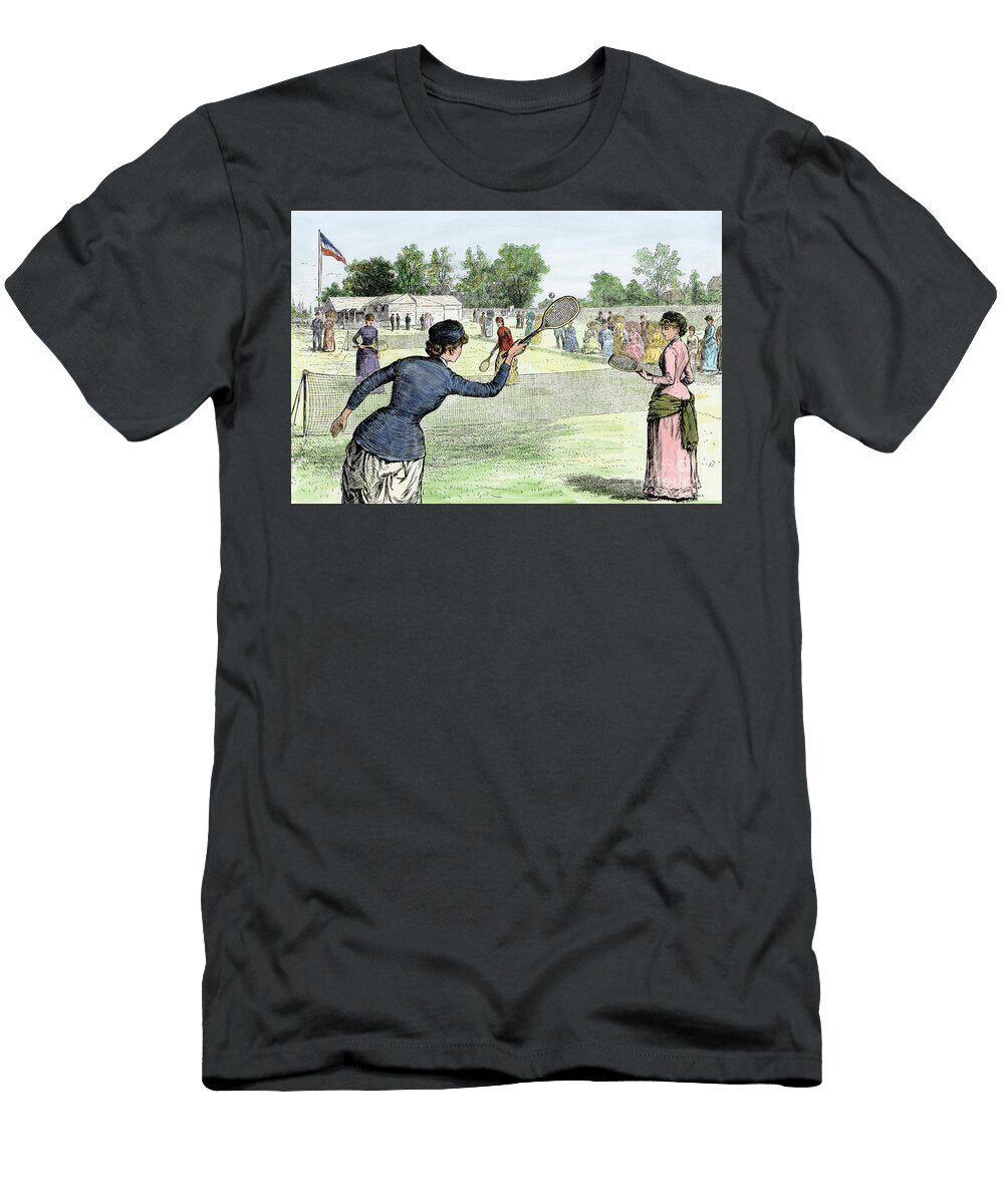 Womens Lawn Tennis Tournament At Staten Island Cricket Club New York USA Circa 1870 Lithography and Illustration 19th Century American School T-Shirt