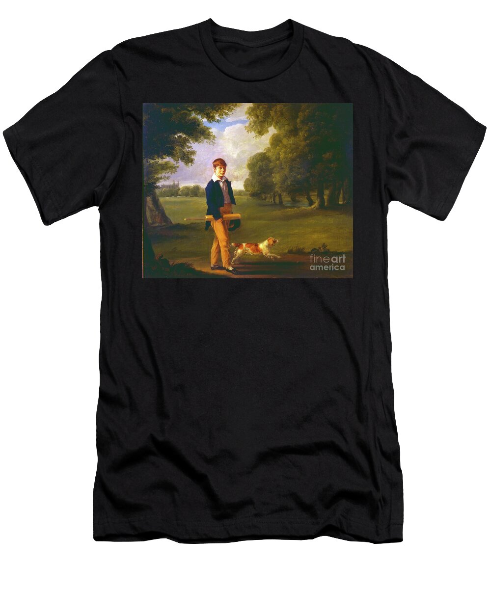 Young Man with a Cricket Bat Walking a Spaniel in the Grounds of Eton College Ramsay Richard Reinagle T-Shirt