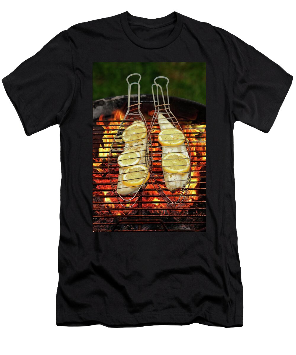 Zander Fillets in Fish Baskets on a Grill Petr Gross T-Shirt